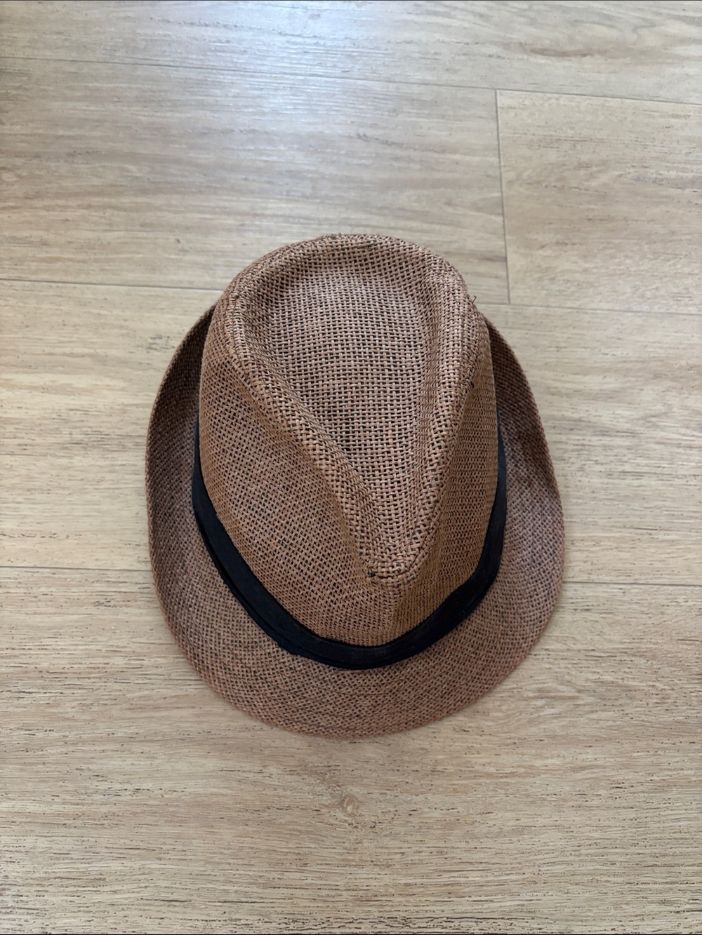 Brown Straw Fedora Hat with Black Band - Women’s Sun Hat
